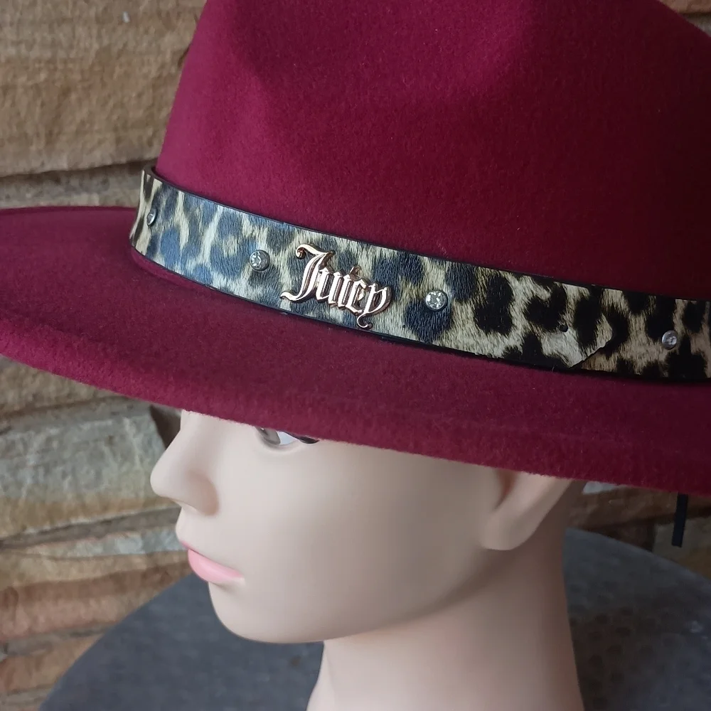 Juicy Couture Elegant Burgundy Hat with Leopard Band